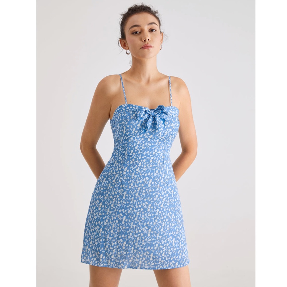 Blue Floral Print Mini Dress